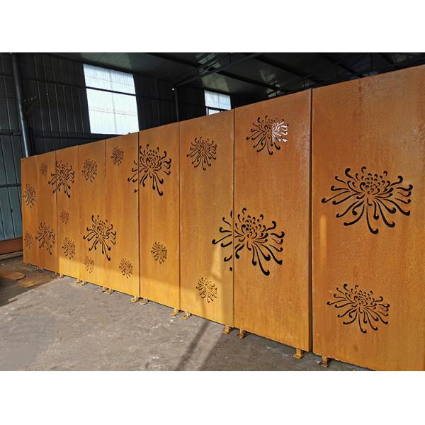 Chrysanthemum Pattern Rusty Metal Garden Ornaments Corten Steel Laser Cut Panels