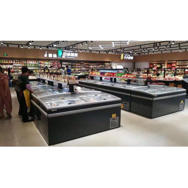 Supermarket refrigeration equipment chest display freezer double island freezer with glass door