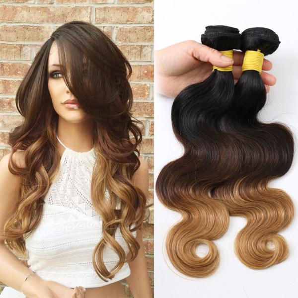3 bundles Peruvian Remy Human Hair Ombre Hair 1B/4/27 Body Wave 10~30inch