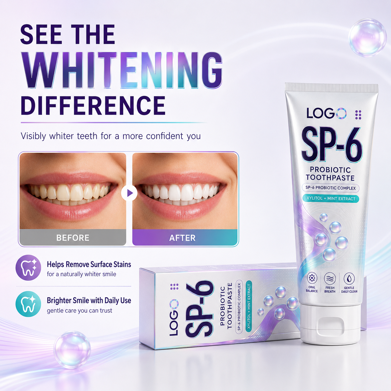 Keepup SP-6 Probiotic Teeth Whitening Toothpaste Mint Flavor Organic Ingredients