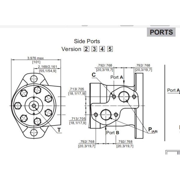 M S Hydraulic Motor MLHP80C4E Interchange 80ml/Rev 2 Bolt Flange 1'' Shaft 7/8 Oil Ports