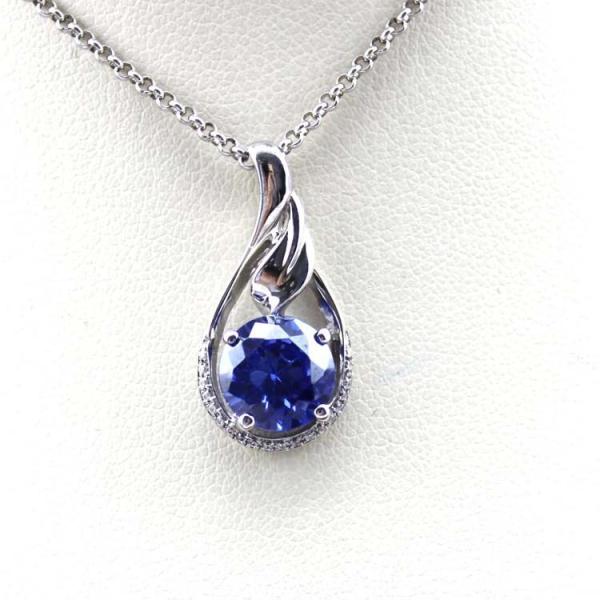 925 Silver  7.5mm Tanzanite Cubic Zircon Stones Pendant Necklace (PSJ0241)