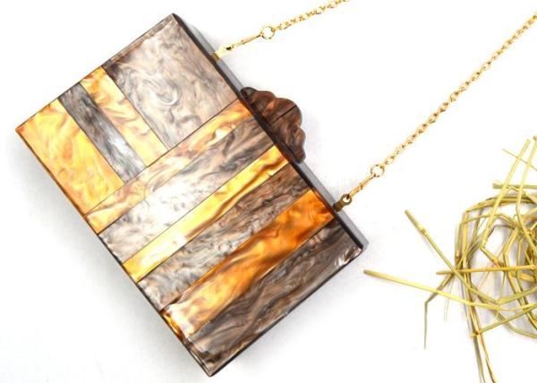 Brown Color Patent Clutch Bag ,  Small Size Acrylic Evening Bag For Summer