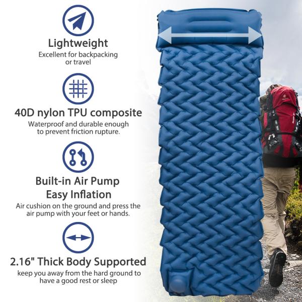 75D Polyester 2.16inch Inflatable Sleeping Pad