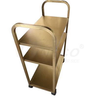 Titanium Gold Stainless Steel Metal Fabrication Brushed Finished Restaurant Hand Push Dining Trolley