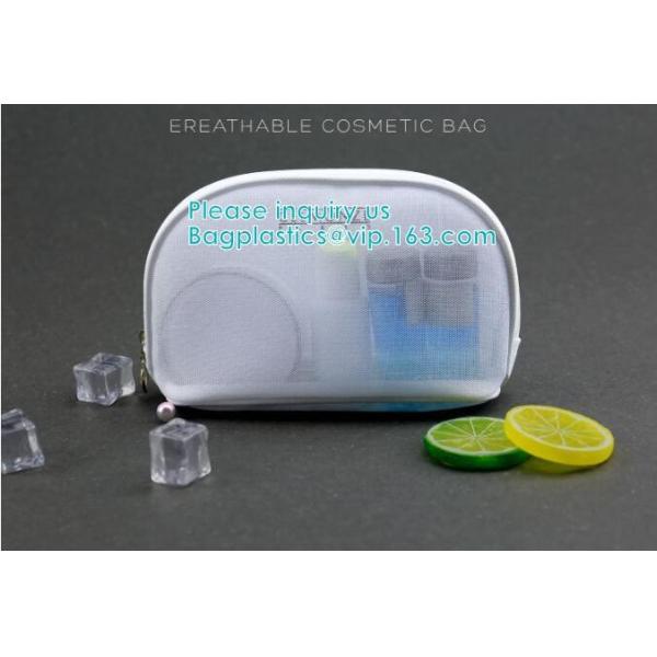 Mesh & PU leather cosmetic bag for promotion beautiful packing,polyester plain mesh makeup cosmetic bag eco friendly pac