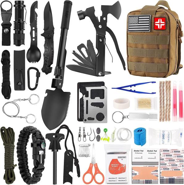 Emergency Survival Kit and First Aid Kit, 142Pcs Professional Survival Gear and Equipment with Molle Pouch