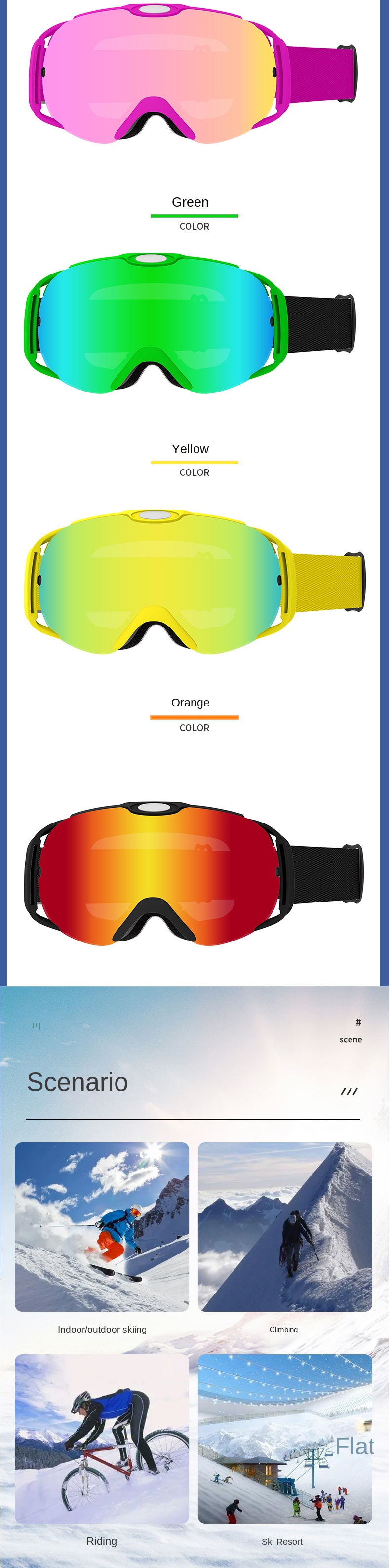 Anti-Fog Spherical Ski Goggles, Double-Layer Outdoor Protective Ski Glasses, Windproof Goggles for Skiing & Cycling