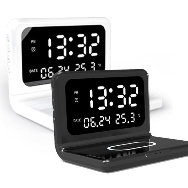 Custom Mini Wireless Rechargeable Calendar Digital Clock Multifunctional Miniature Alarm Clock Mobile Phone Charging