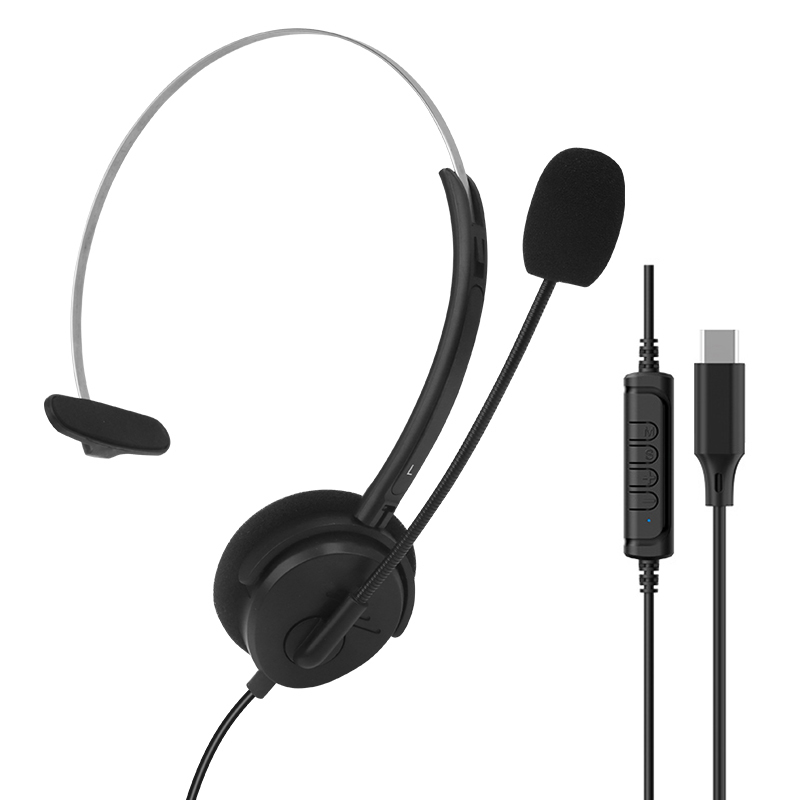 USB head mounted wired single ear headphones with high-definition call microphone, online control of mute volume, used for PC laptops, office customer service in the call center, supporting OEM/ODM
