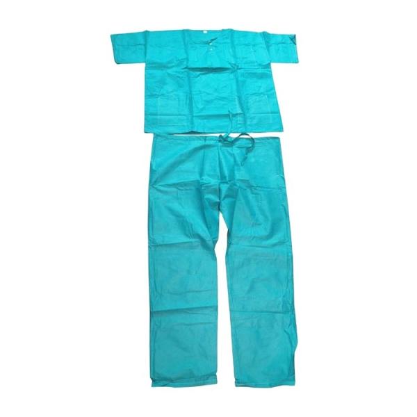 Round Collar Disposable Protective Scrub Suit With Pants For Patient Breathable