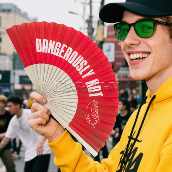 Wholesale 23cm Wooden Hand Folding Fan Custom Logo for Wedding Fan Rave Party Folk Art Hand Held Fans
