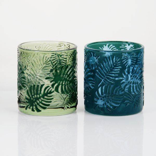 Embossed Tropical Monstera Leaf Glass Candle Holder with 200ml Capacity in Lead-Free Crystal Glass