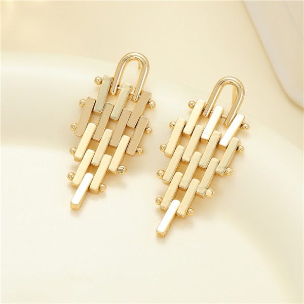 Trendy Stud Earring 14K Gold Plated Geometric Trapezoidal Cuban Link Chain Design Big 925 Silver Earrings for Women Girls