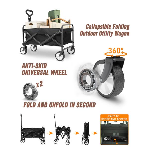 Outdoor Heavy Duty Collapsible Foldable Camping Wagon for Hiking and Travelling