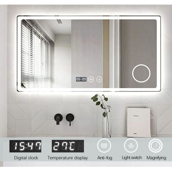 Shatterproof Bathroom Mirror With LED Light , Dimming Defogger Bathroom Mirror