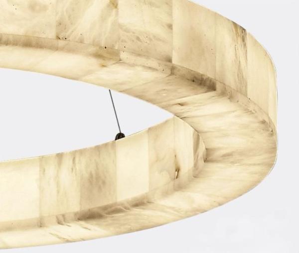 Custom European Modern Unique Circle Ring Lighting White Natural Led Alabaster Chandelier For Living Room Dining Room