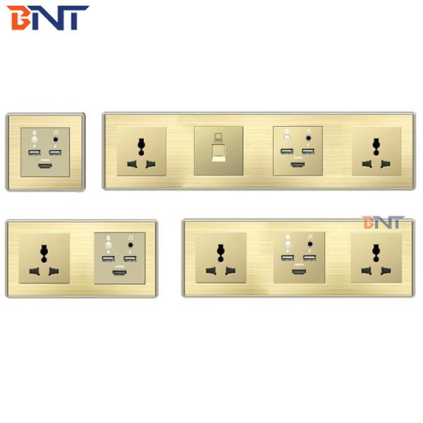 Aluminum Alloy Brushed Panel Wall Mount AV Socket Plate for Hotel AV Furniturte