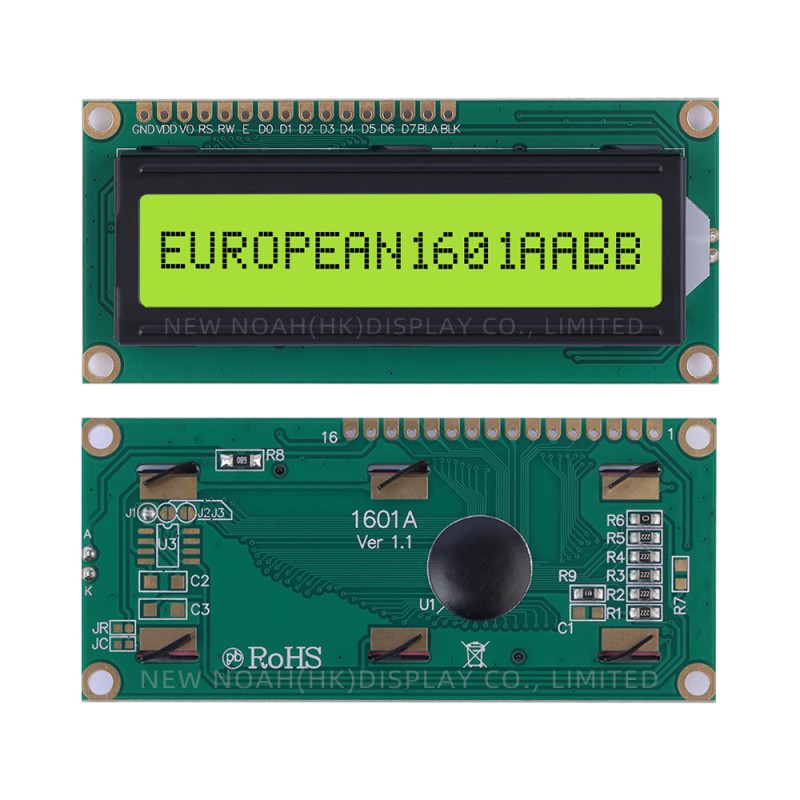 European Yellow Green Film 1601A Character LCD Module 1.5 Inches High Brightness LCD Screen