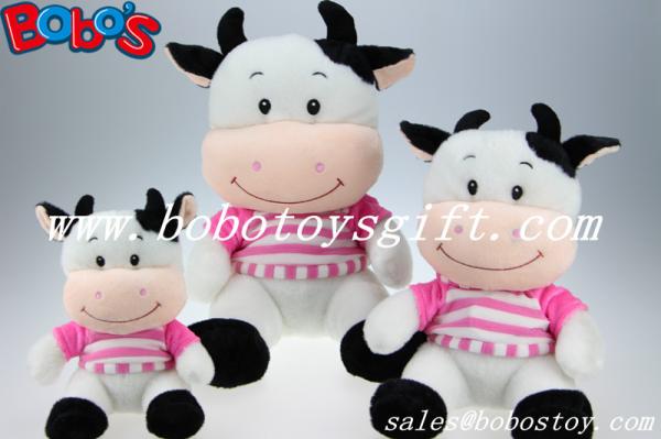 High Quanlity Plush Cow Toy With Baby Smile Face And Pink T-shirt
