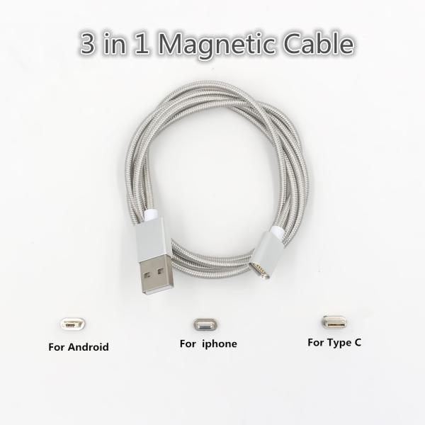 Type C 3 In 1 Magnetic Micro USB Date Cable 3.3 FT with 3 Adapters for Android