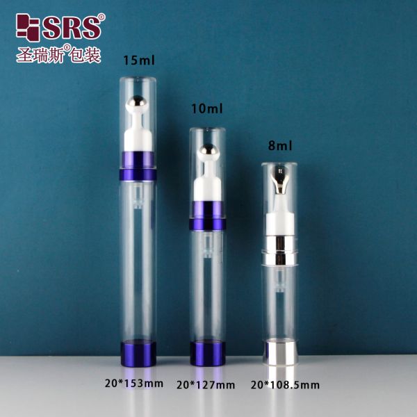 Free Sample Stainless Steel Ball Roll on Bottle 8ml 10ml 15ml Plastic PETG Eye Cream Airless Roller Bottle