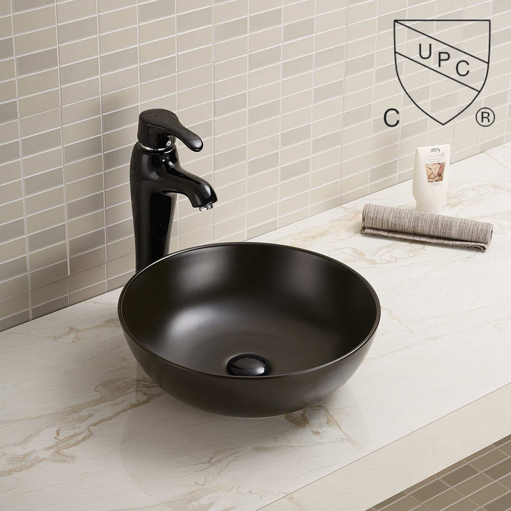 Встречный верхний таз стороны консоли раковины Bathroom изготовленный на заказ небольшой черный круглый