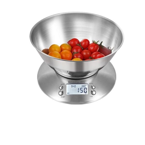 5 kg Escala de cocina digital impermeable de acero inoxidable Dispositivo electrónico para medir el peso de los alimentos Batería con función ROUND