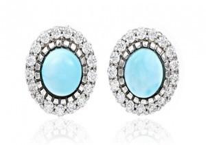 Gemstone Larimar Silver Jewelry Mini Diamond Teardrop Earrings