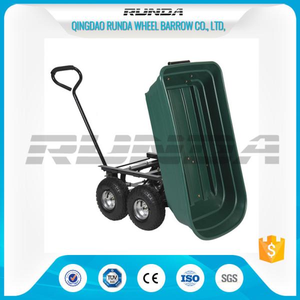 Green Color Garden Dump Wagon Plastic Material Tray Load Capacity 150kg
