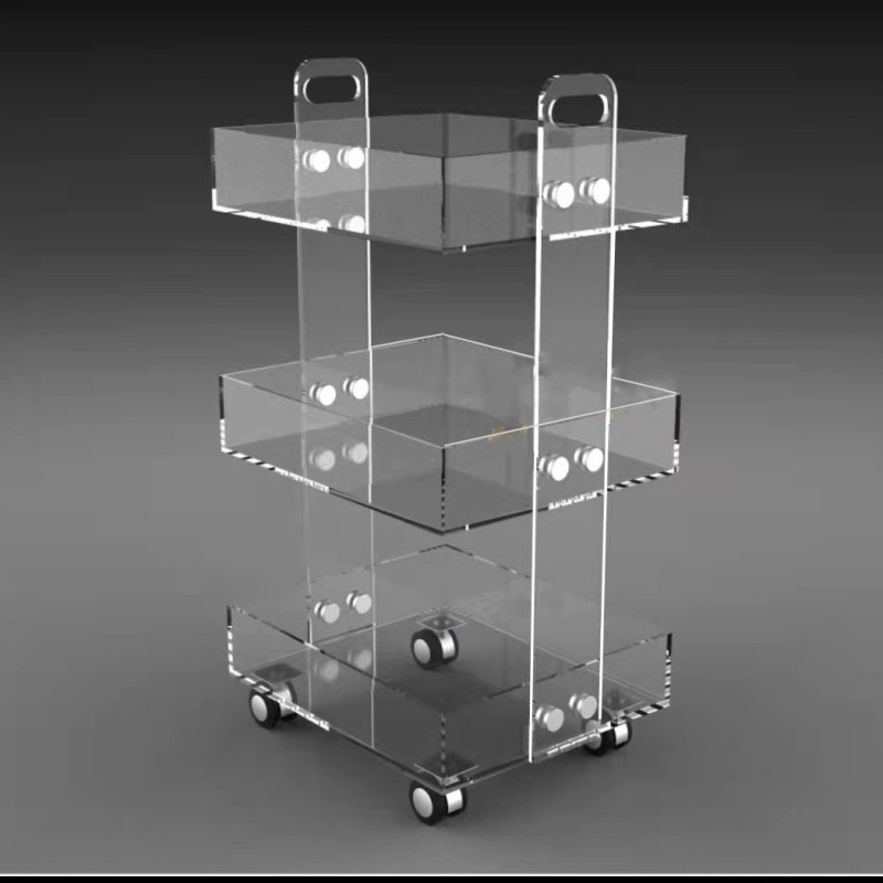 New Design Factory Customized Assembly Rolling Clear Lucite Perspex Food Trolleys Acrylic Storage Carts with Wheels