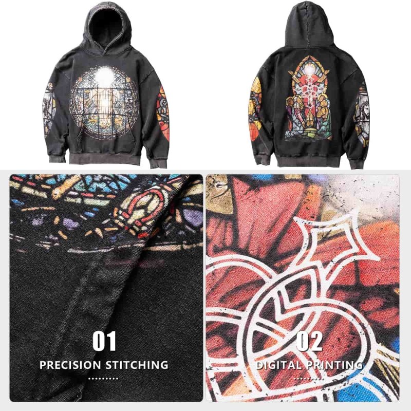Custom DTG Print Vintage Wash Graphic Men's Hoodies for Streetwear Brands