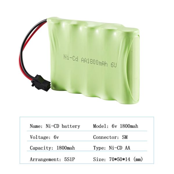 High Capacity NiCH Nimh Battery Pack AA 6V 1800mAh Battery With Male SM 2P Plug for RC Cars and Trucks Rechargeable Batteries