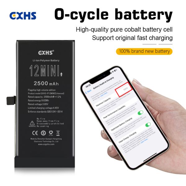 2500mAh iPhone 12 mini battery with 500+ recharge cycles and manufacturer origin for reliable replacement