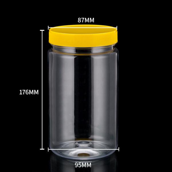 Le plastique d'aliment pour animaux familiers peut arrondir les pots clairs avec les chapeaux en plastique de joint d'individu