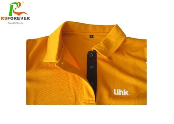 Fashional Mens Orange Printed Polo Shirts 100% Polyester Silk Screen Printing
