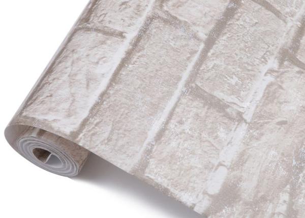 Removable Chinese Style 3D Brick Effect Wallpaper with White Grey Color , CSA standard