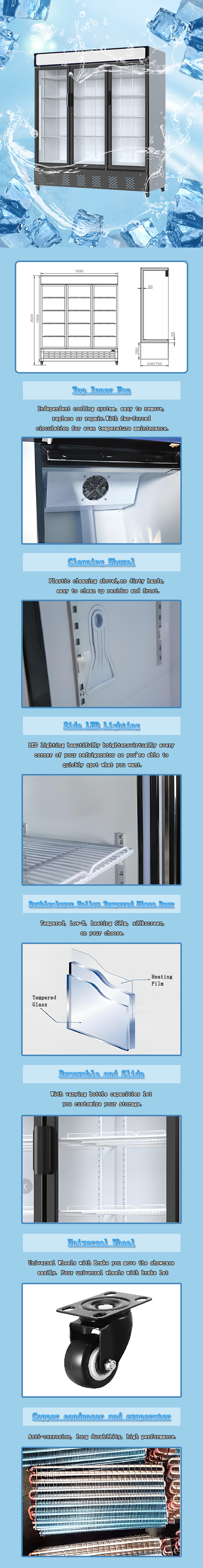 Высота по вертикали стеклянного холодильника 220V/50Hz прозрачная 2. 02m замораживателя двери