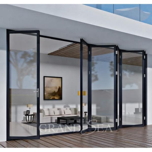 Grandsea Waterproof Hurricane Proof Aluminium Alloy Patio Glass Bi Folding Door American Bifolding Aluminum Folding Door