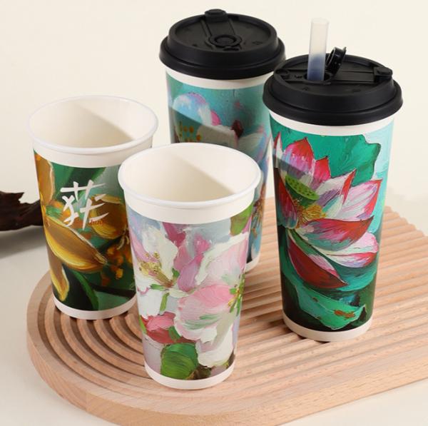 Commercial Thickened Milk Tea Sustainable Coffee Cups Leak Proof Lids Eco Friendly Takeaway