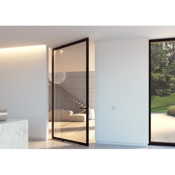 Space Saving Aluminium Pivot Doors , Tempered Glass Internal Glass Pivot Doors