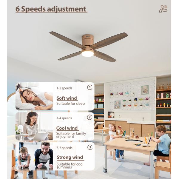 Low Profile 4 MDF Blades LED Ceiling Fan com controle inteligente e CCT 3000K/4500K/6000K