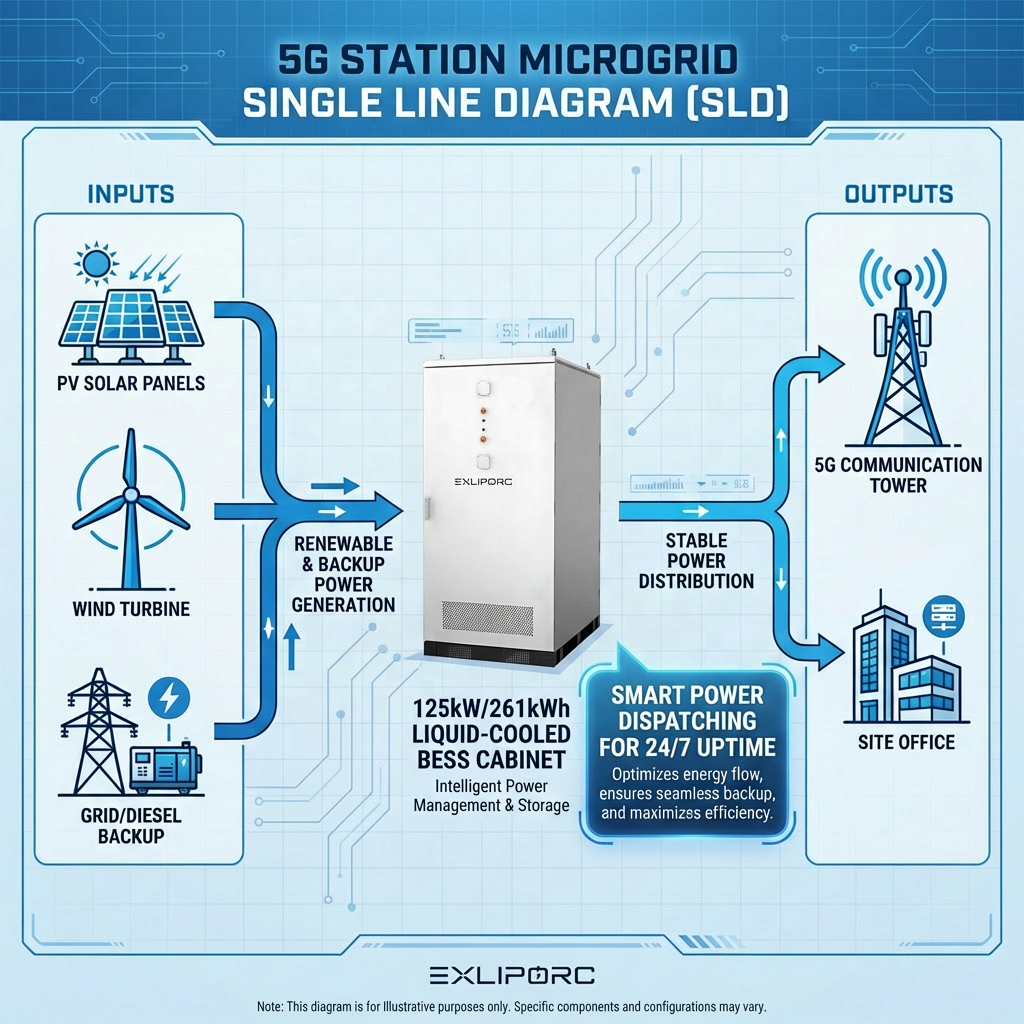 5G Telecom Base Station BESS 125kW 261kWh Solar Storage Diesel Replacement Power Solution