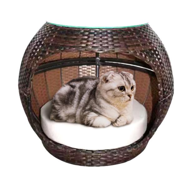 13mm  Eco-Friendly Rattan Cat Bed Woven Apple-Shape Dome Cat Cave Cushion Coffee Table Natural Pet Houses Furniture