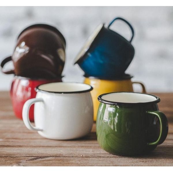 C Shape Handle Whole Korean Style 350ml Enamel Mug Creative Milk Cup Porcelain Enamel Coffee Mugs