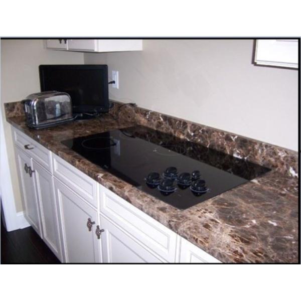 Dark Emperador White Marble Kitchen Worktops , Natural Marble Cabinet Tops