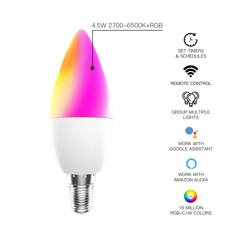 Электрическая лампочка 4.5W 350LM 2700K-6500K Dimmable управлением голоса Tuya AC100V 240V Multicolor