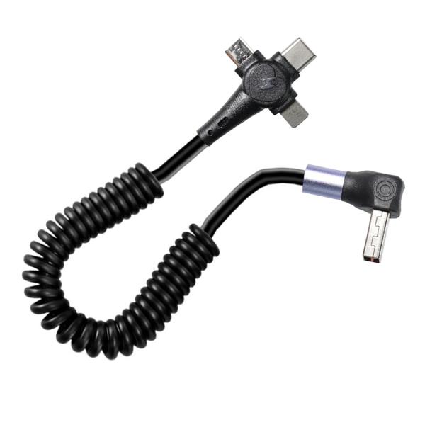 3-in-1 Coiled Fast Charging Cable, USB-C to 8-Pin & Micro USB, Triple Head Retractable Cord for Phone  3ft/4ft/6ft