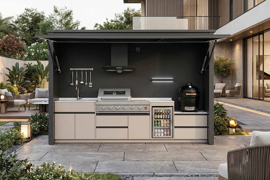 Flame Safety Integrated Bbq Cooking Station Customized With Gas & Ceramic Grills