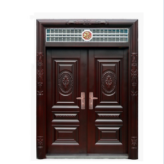 China Suppliers Luxury Front Security Exterior Doors Deep Embossing Double Leaf Panel Entry Front Steel Door for House with Smart Lock